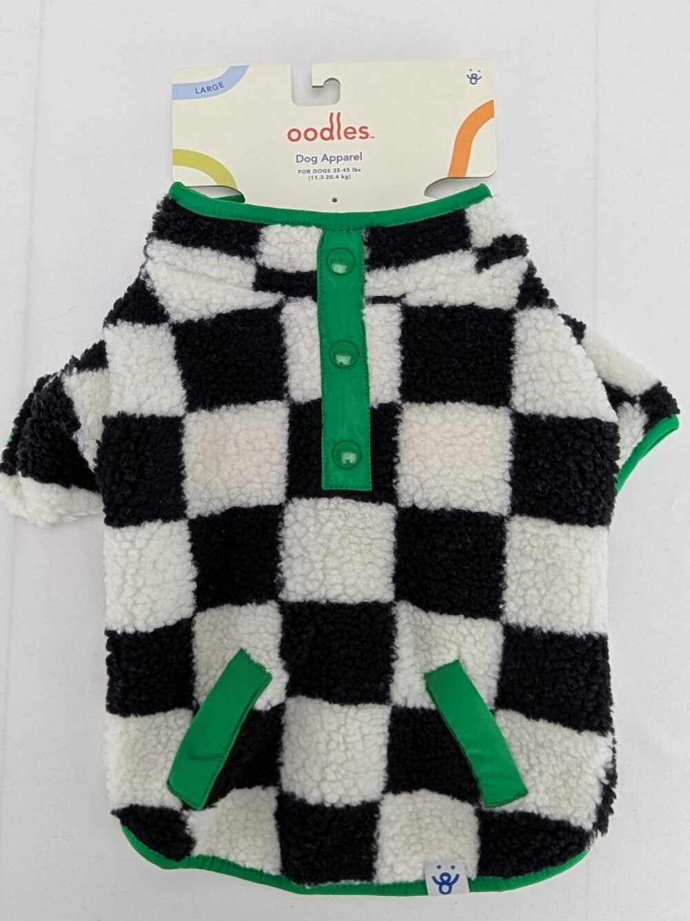 Oodles Dog Apparel Large Black & White Checkered Sherpa Fleece Jacket Coat New